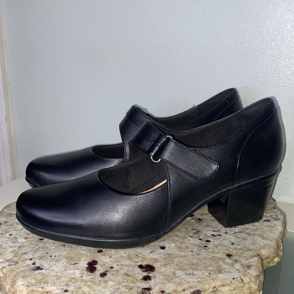 CLARKS EMSLIE LULIN BLACK LEATHER MARY JANE COMFORT HEELS Women’s Size 10 NWT! - Picture 7 of 16